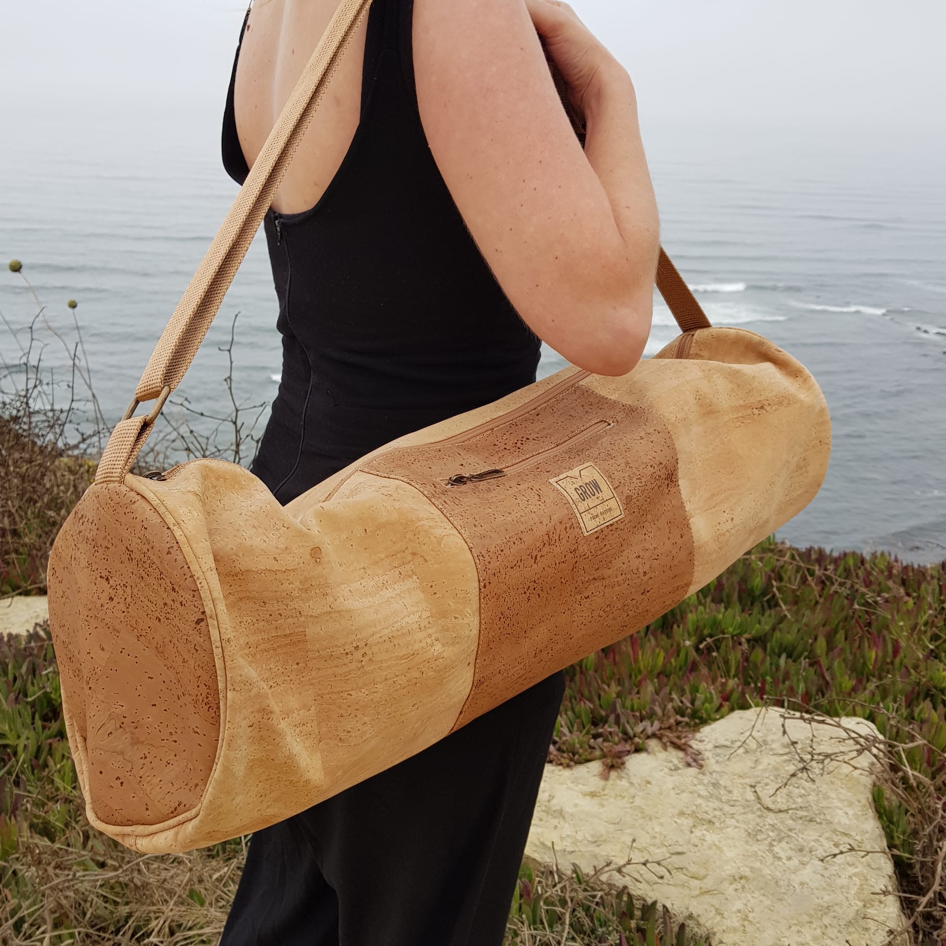 Natural Large Eco Friendly Vegan Cork Yoga Mat Bag With an